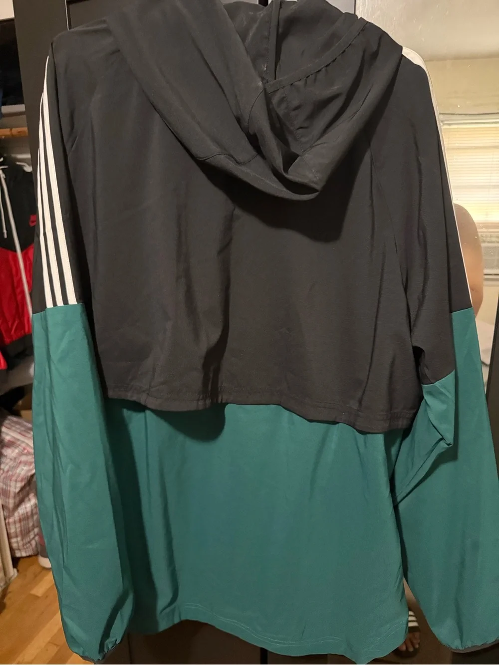 adidas Teal and Black Hooded Windbreaker Jacket